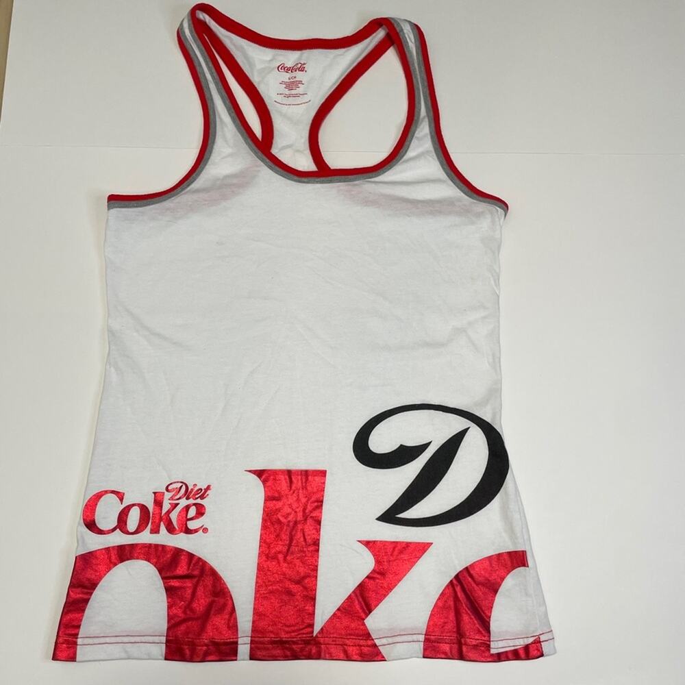 Coca-Cola Diet Coke 2014 Metallic Racerback Tank Top Women S White Red Y2K - Picture 7 of 7